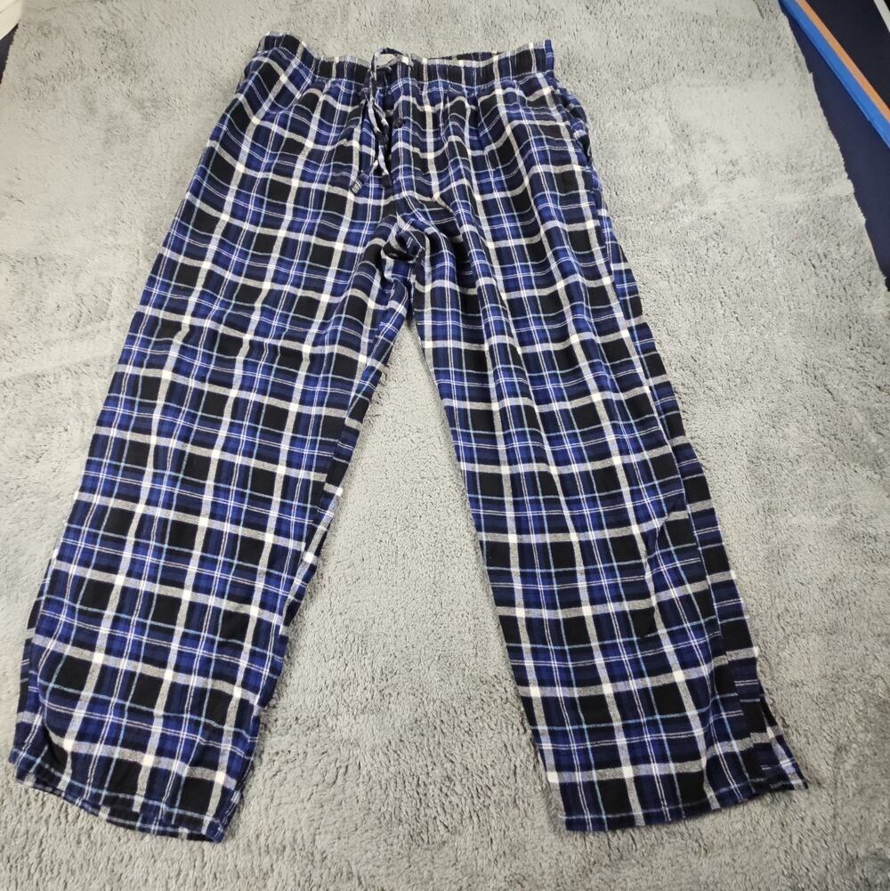 Mens Extra Large Blue Plaid Cotton Pajama Bottoms by Fruit of the loom